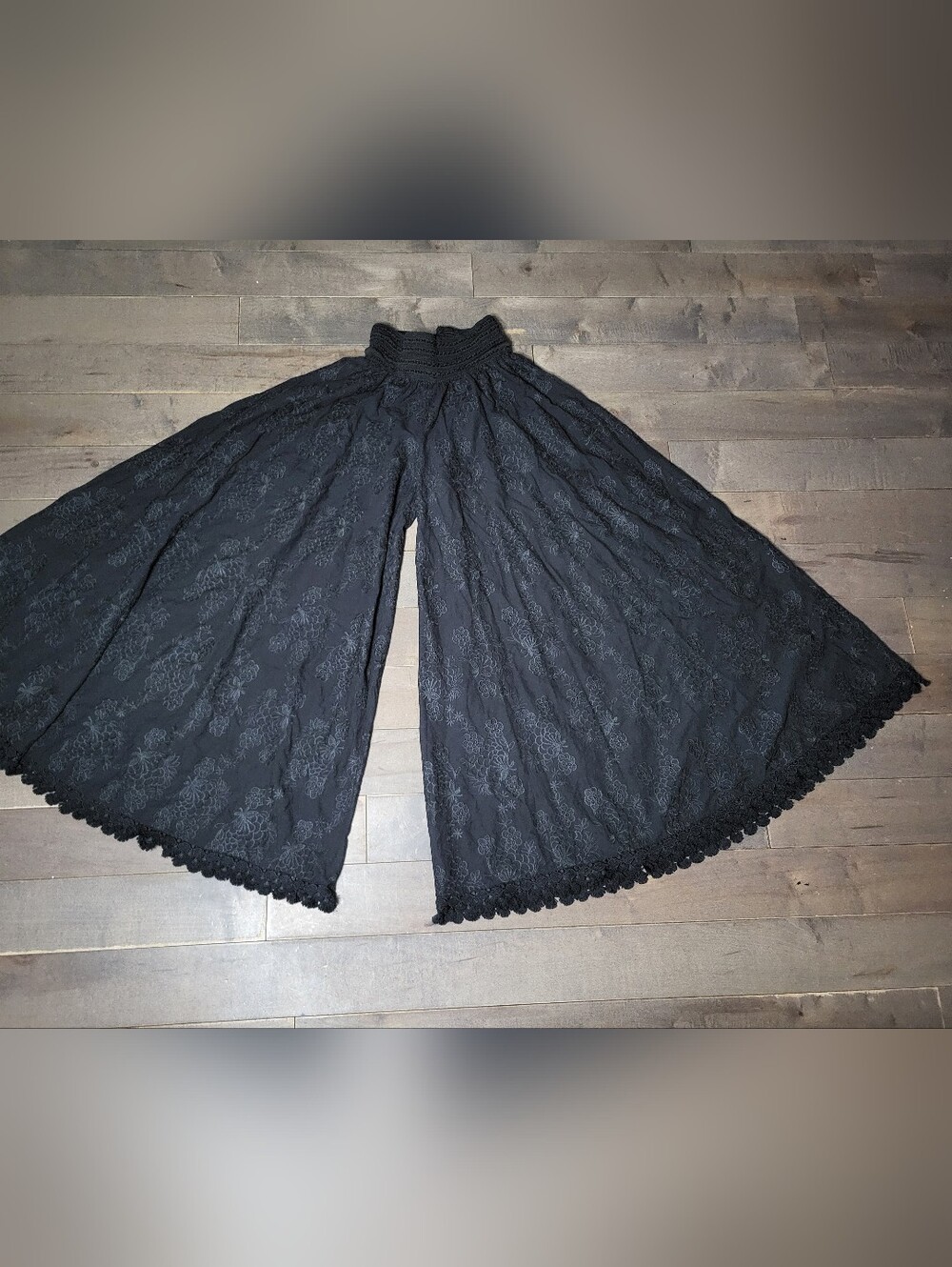 Black Embroidered Maxi Pants Smocked Waist - Picture 6 of 8